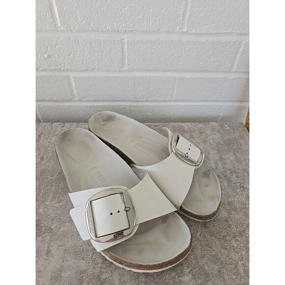 Birkenstock Shoes - Birkenstock Madrid Big Buckle Slide Sandals Womens Size 10 White Leather Slip On